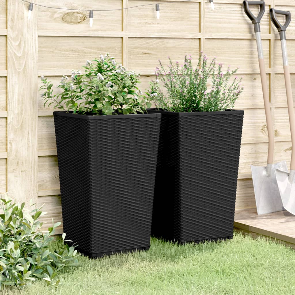 Fioriere Da Giardino 2 Pz Nere 32,5X32,5X57 Cm In Pp