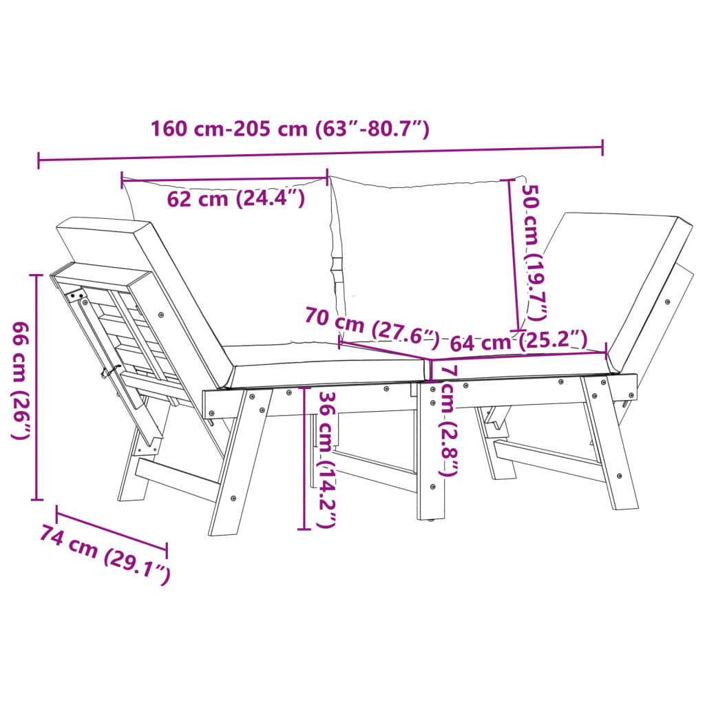 Panca Da Giardino Con Cuscini 2-In-1 In Legno Di Acacia