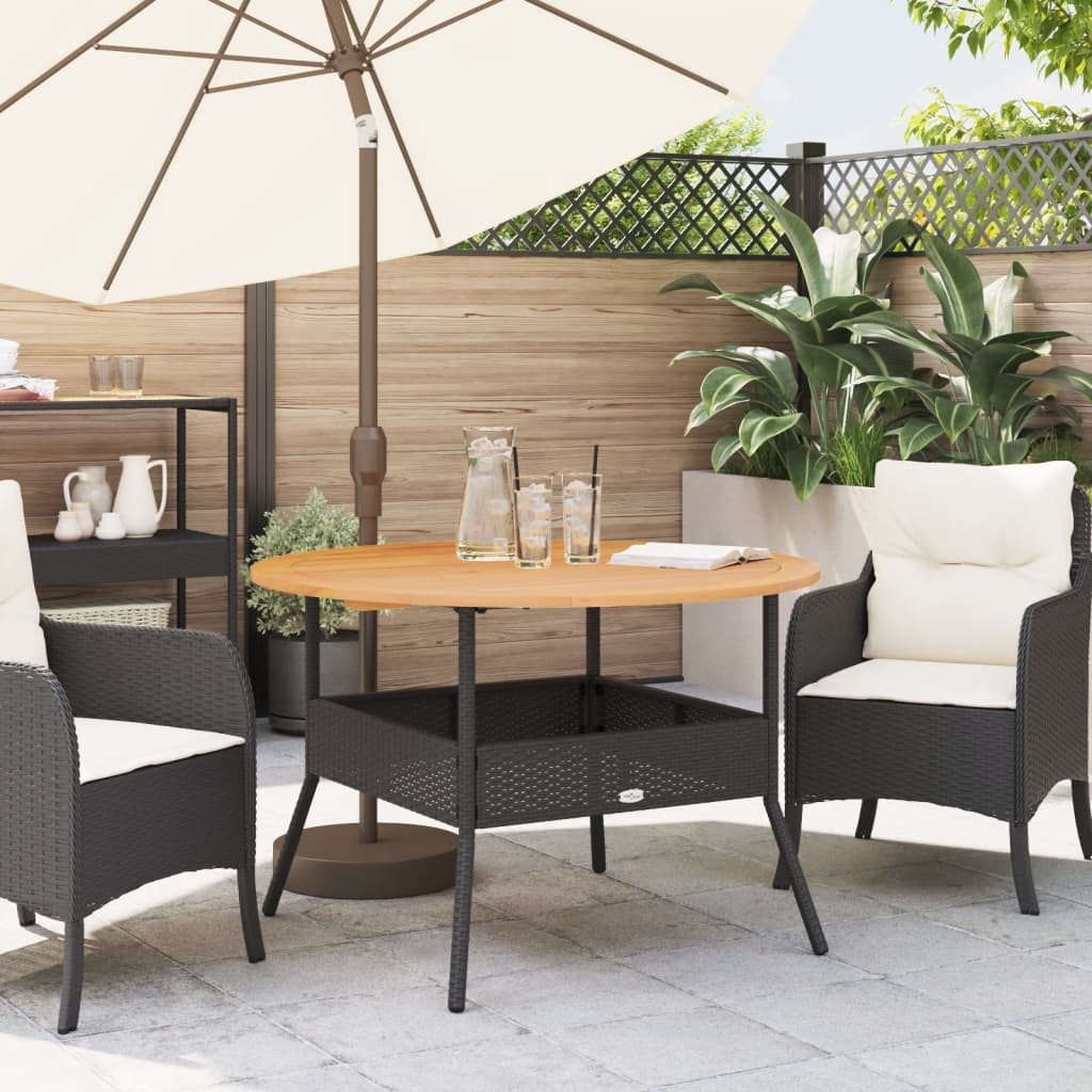 Tavolo Giardino Piano Legno Acacia Ø110X71 Cm Polyrattan