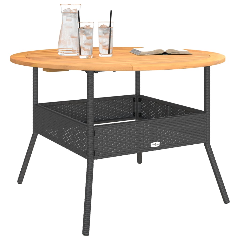 Tavolo Giardino Piano Legno Acacia Ø110X71 Cm Polyrattan