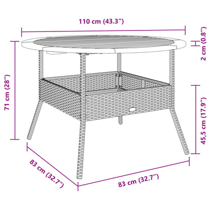 Tavolo Giardino Piano Legno Acacia Ø110X71 Cm Polyrattan
