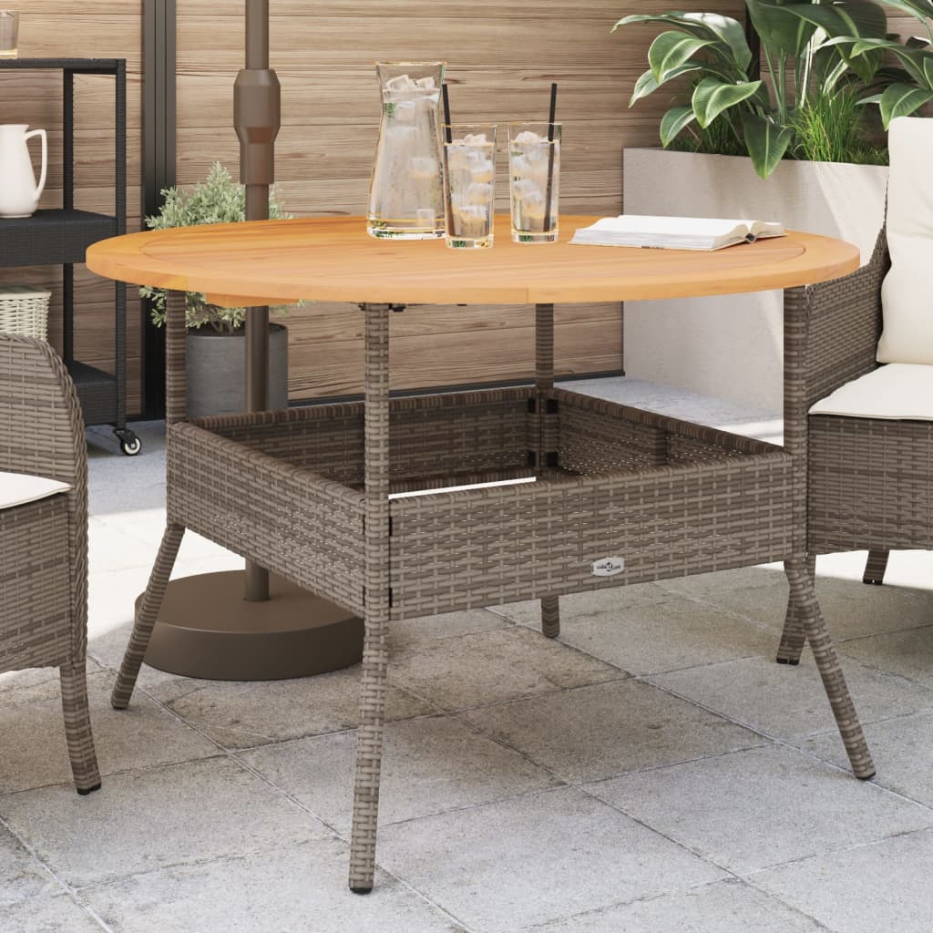 Tavolo Giardino Piano Legno Acacia Ø110X71 Cm Polyrattan