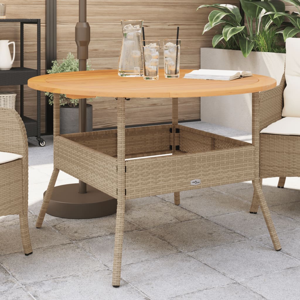 Tavolo Giardino Piano Legno Acacia Ø110X71 Cm Polyrattan