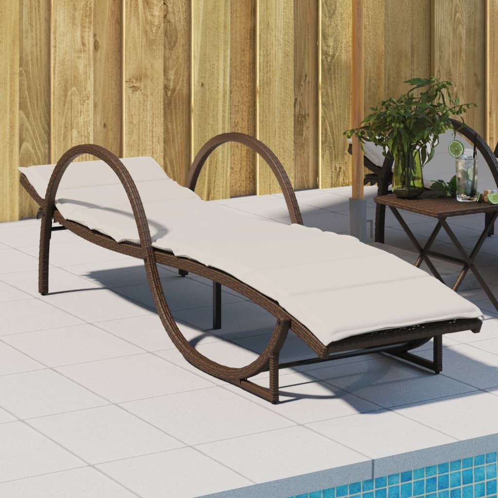 Lettino Prendisole Con Cuscini Beige 60X199X42 Cm Polyrattan