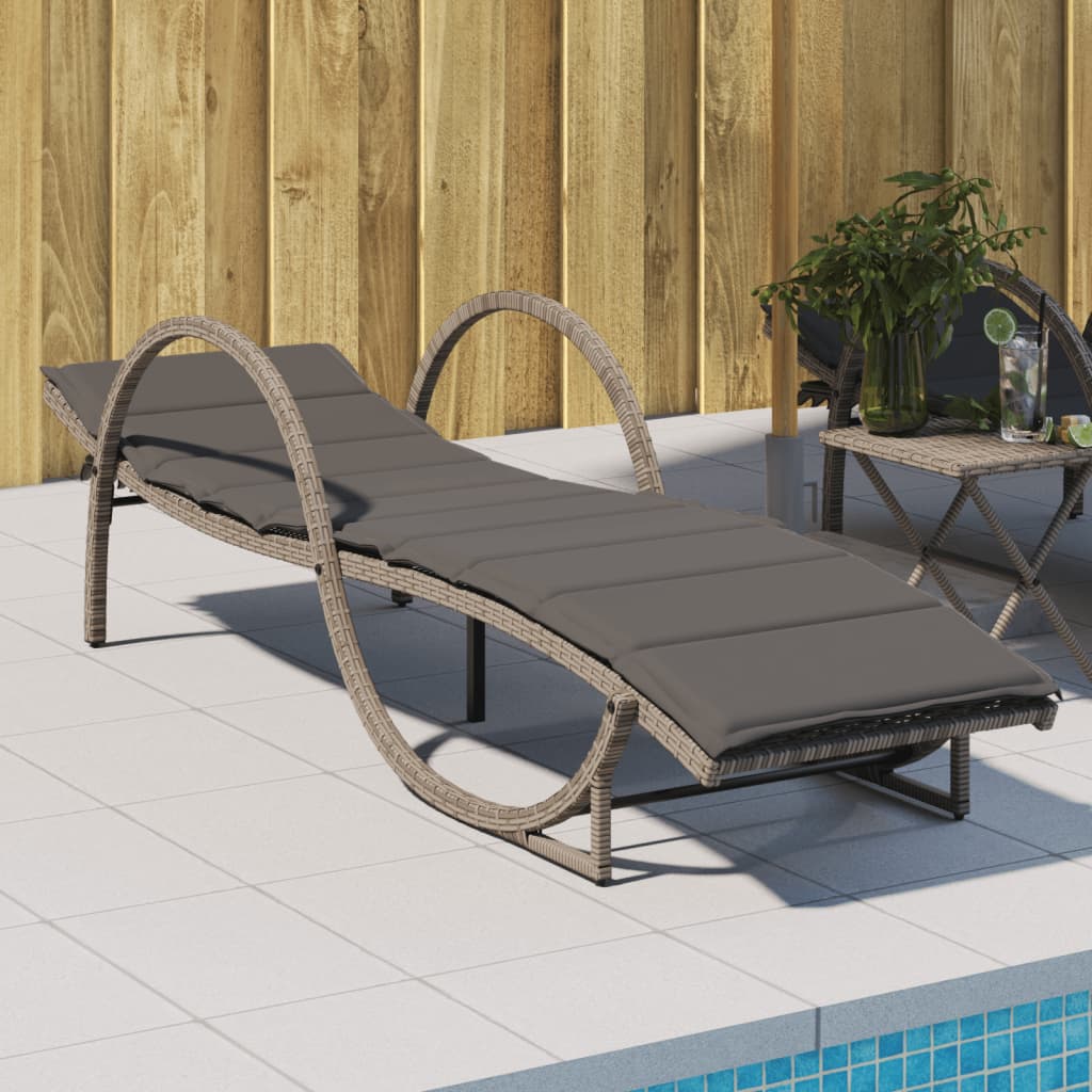 Lettino Prendisole Con Cuscini Beige 60X199X42 Cm Polyrattan