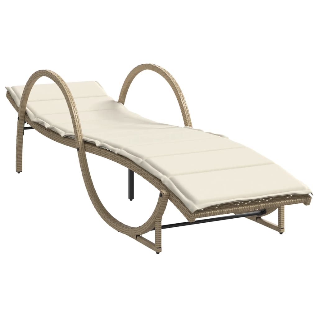 Lettino Prendisole Con Cuscini Beige 60X199X42 Cm Polyrattan