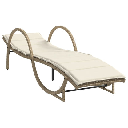 Lettino Prendisole Con Cuscini Beige 60X199X42 Cm Polyrattan