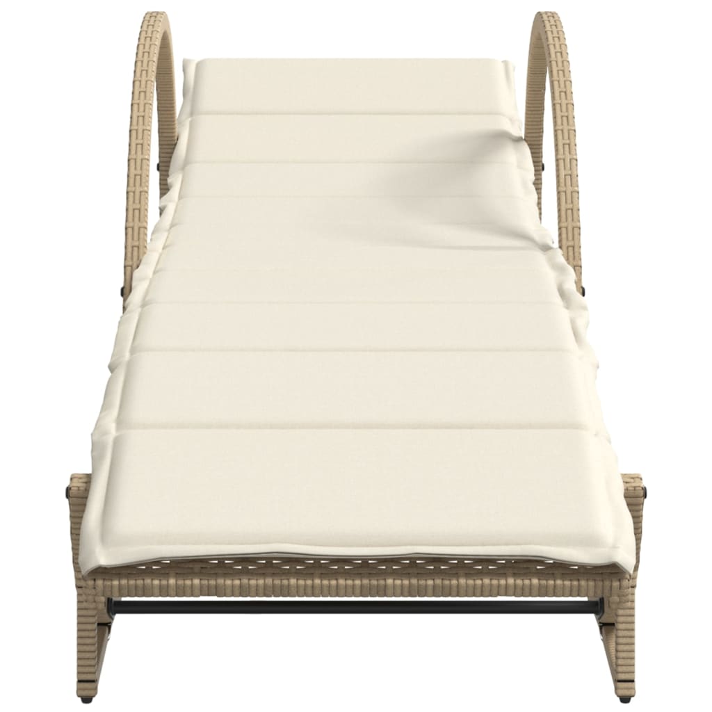 Lettino Prendisole Con Cuscini Beige 60X199X42 Cm Polyrattan
