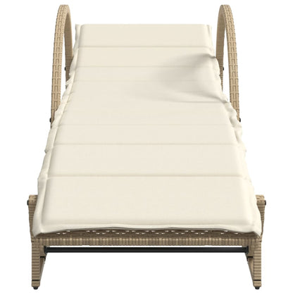 Lettino Prendisole Con Cuscini Beige 60X199X42 Cm Polyrattan