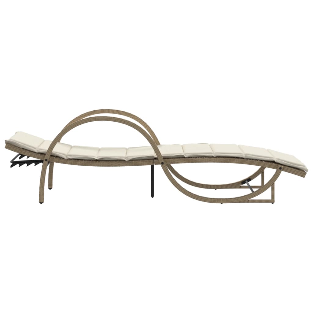 Lettino Prendisole Con Cuscini Beige 60X199X42 Cm Polyrattan