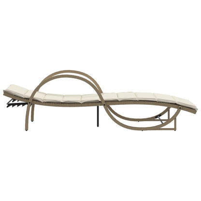 Lettino Prendisole Con Cuscini Beige 60X199X42 Cm Polyrattan