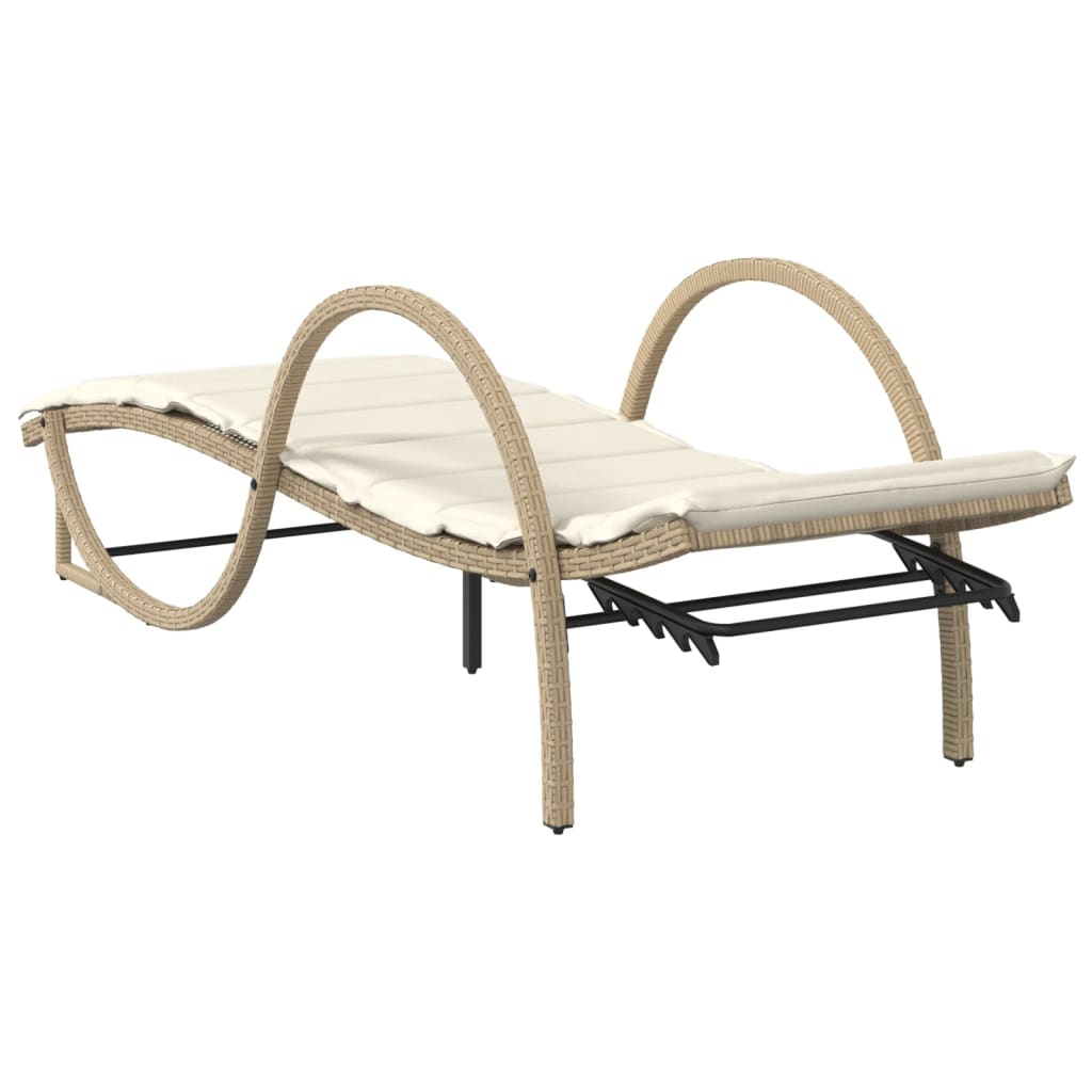 Lettino Prendisole Con Cuscini Beige 60X199X42 Cm Polyrattan