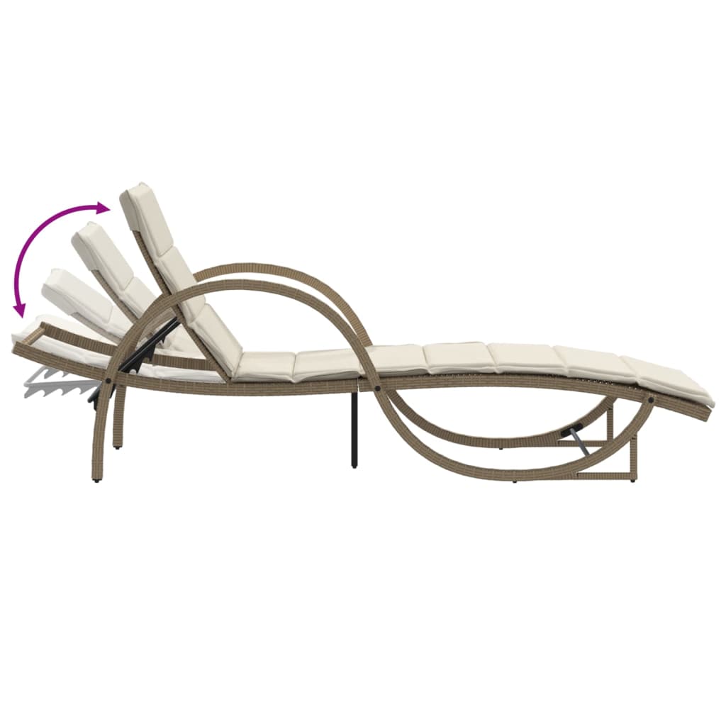 Lettino Prendisole Con Cuscini Beige 60X199X42 Cm Polyrattan