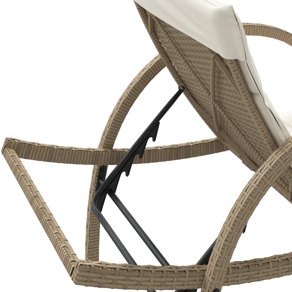 Lettino Prendisole Con Cuscini Beige 60X199X42 Cm Polyrattan