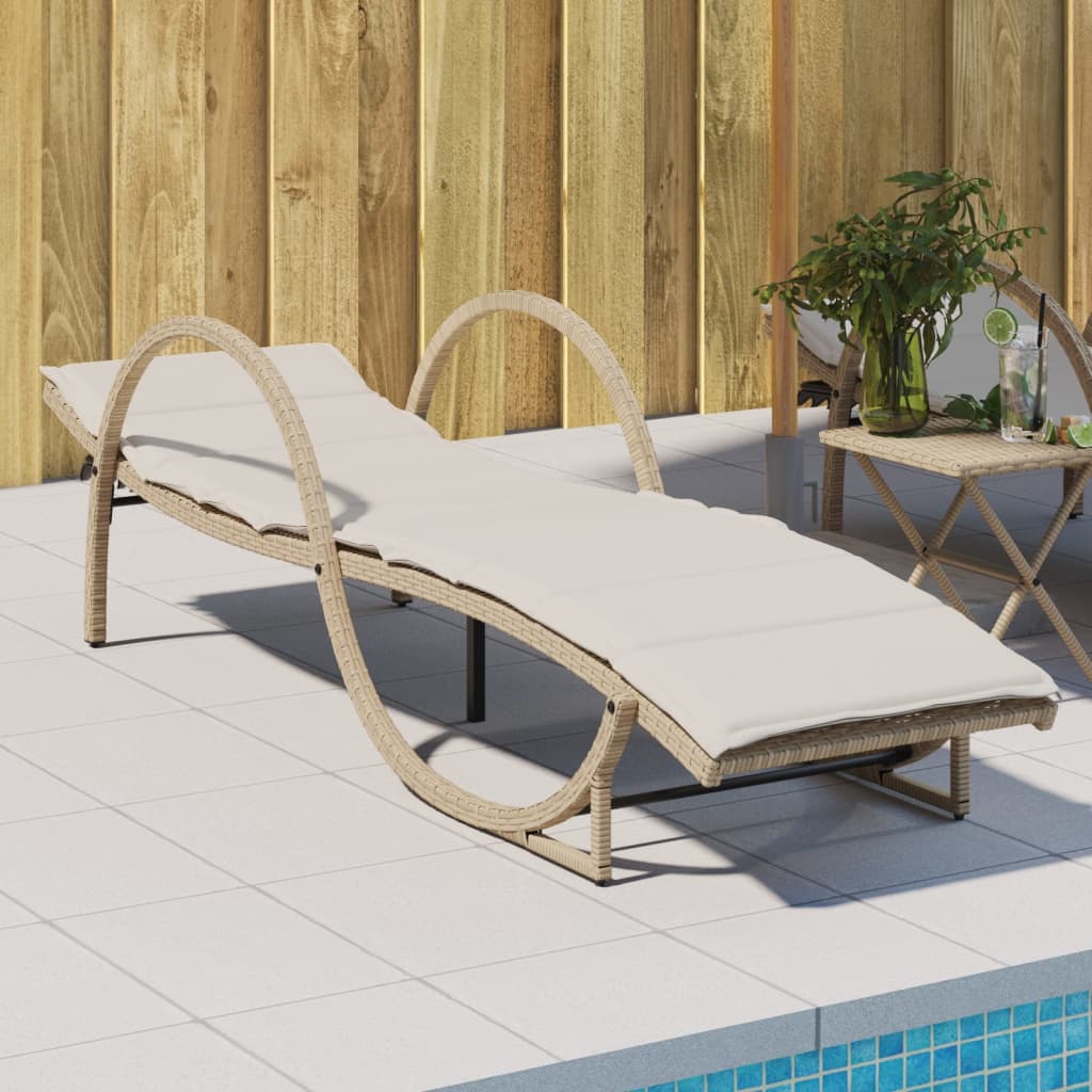 Lettino Prendisole Con Cuscini Beige 60X199X42 Cm Polyrattan