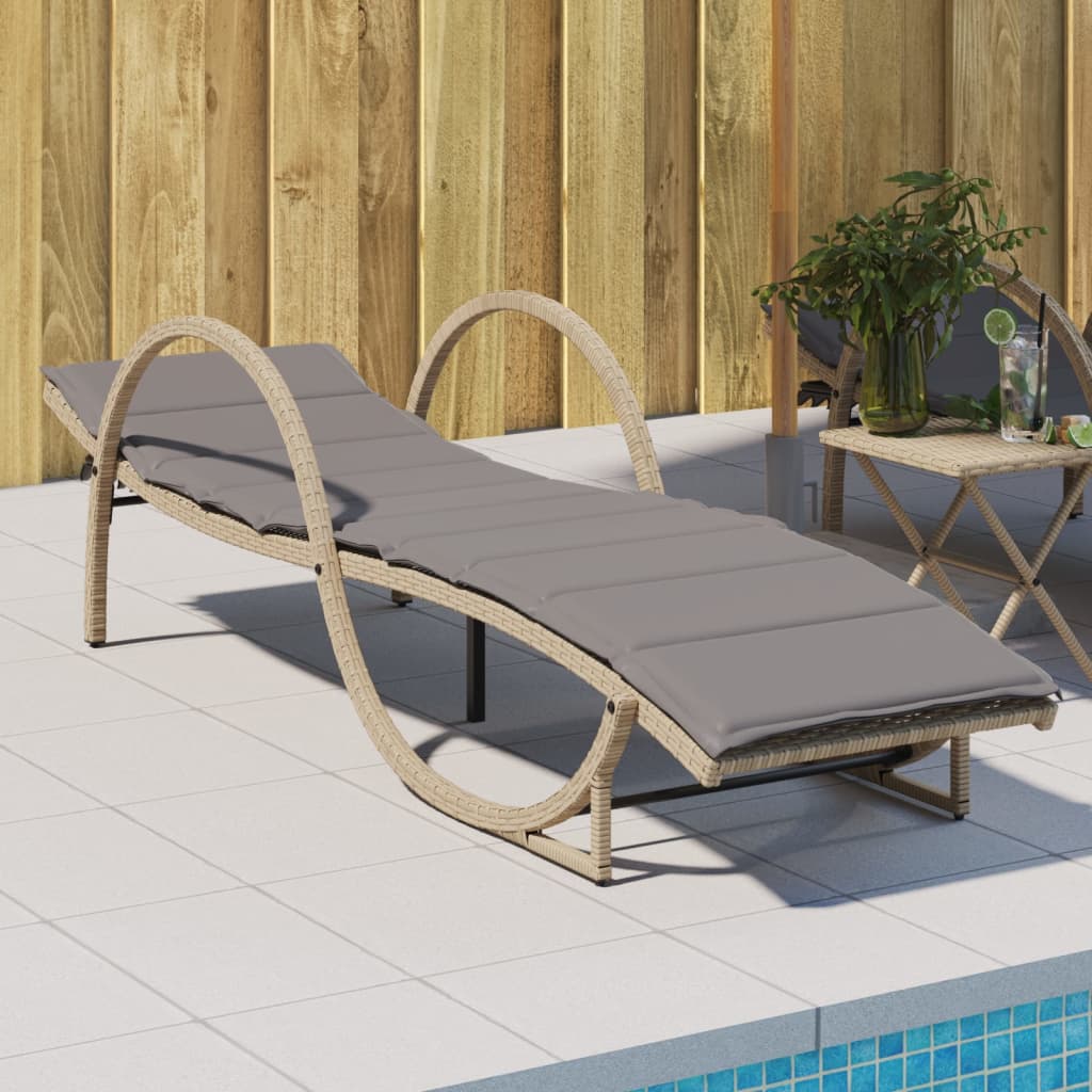Lettino Prendisole Con Cuscini Beige 60X199X42 Cm Polyrattan