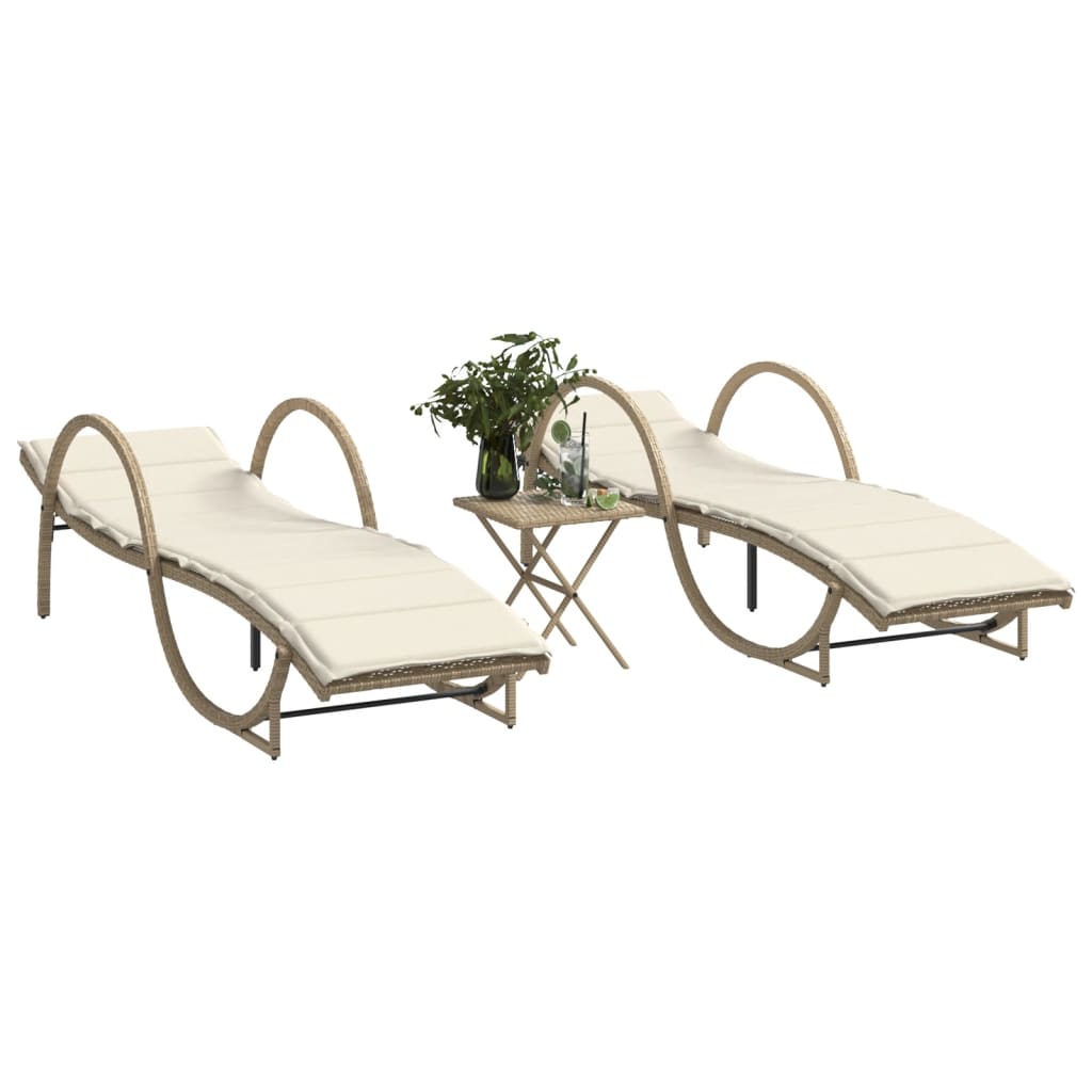 Lettino Prendisole Con Cuscini Beige 60X199X42 Cm Polyrattan