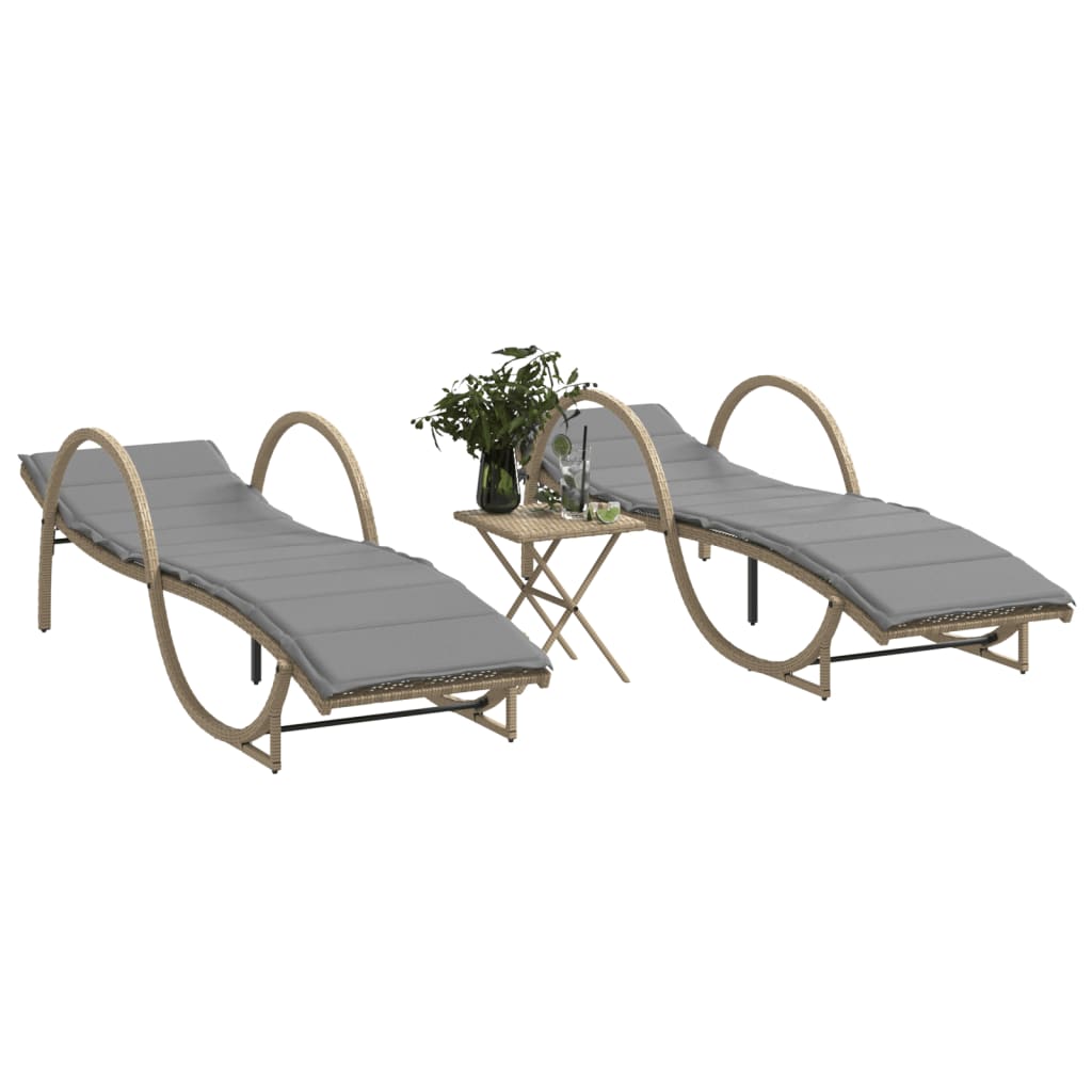 Lettino Prendisole Con Cuscini Beige 60X199X42 Cm Polyrattan
