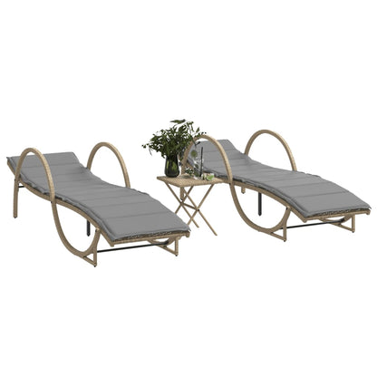 Lettino Prendisole Con Cuscini Beige 60X199X42 Cm Polyrattan