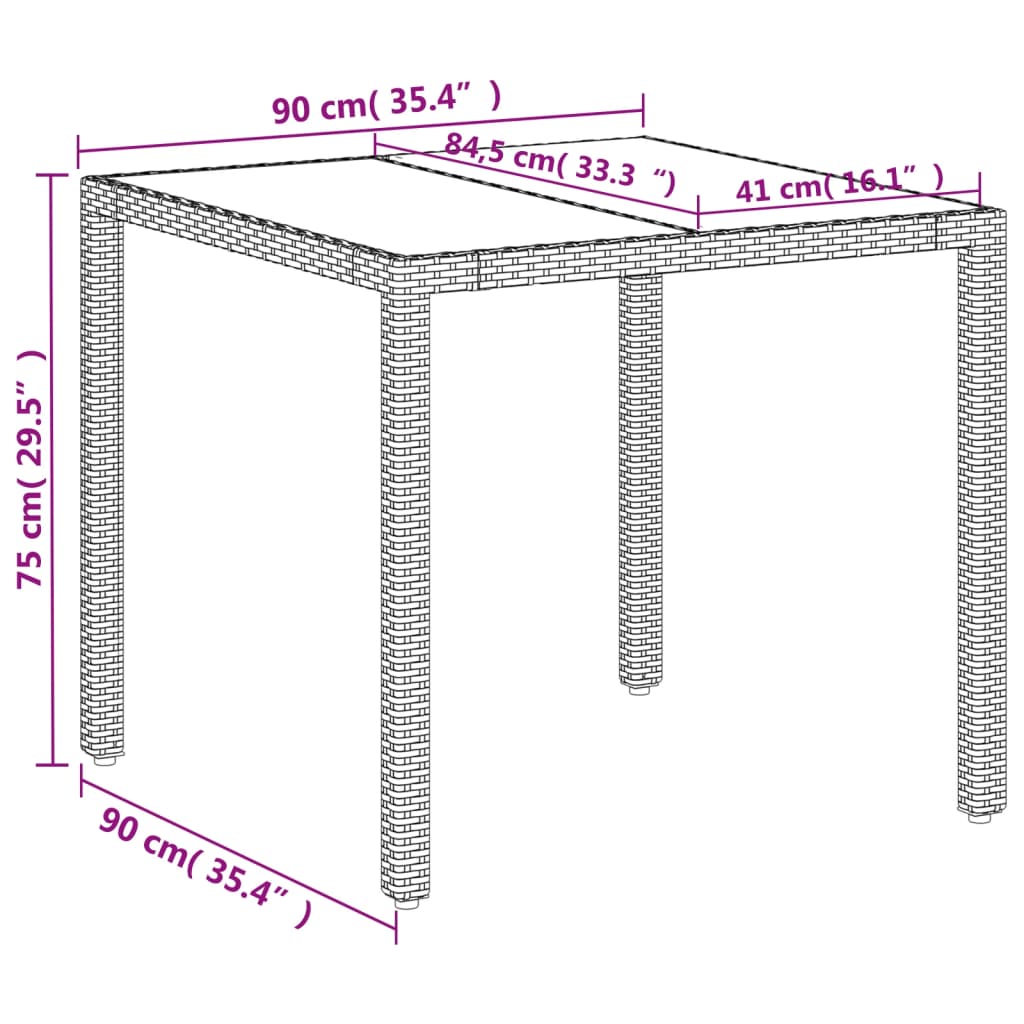 Tavolo Giardino Con Piano Vetro 90X90X75 Cm Polyrattan