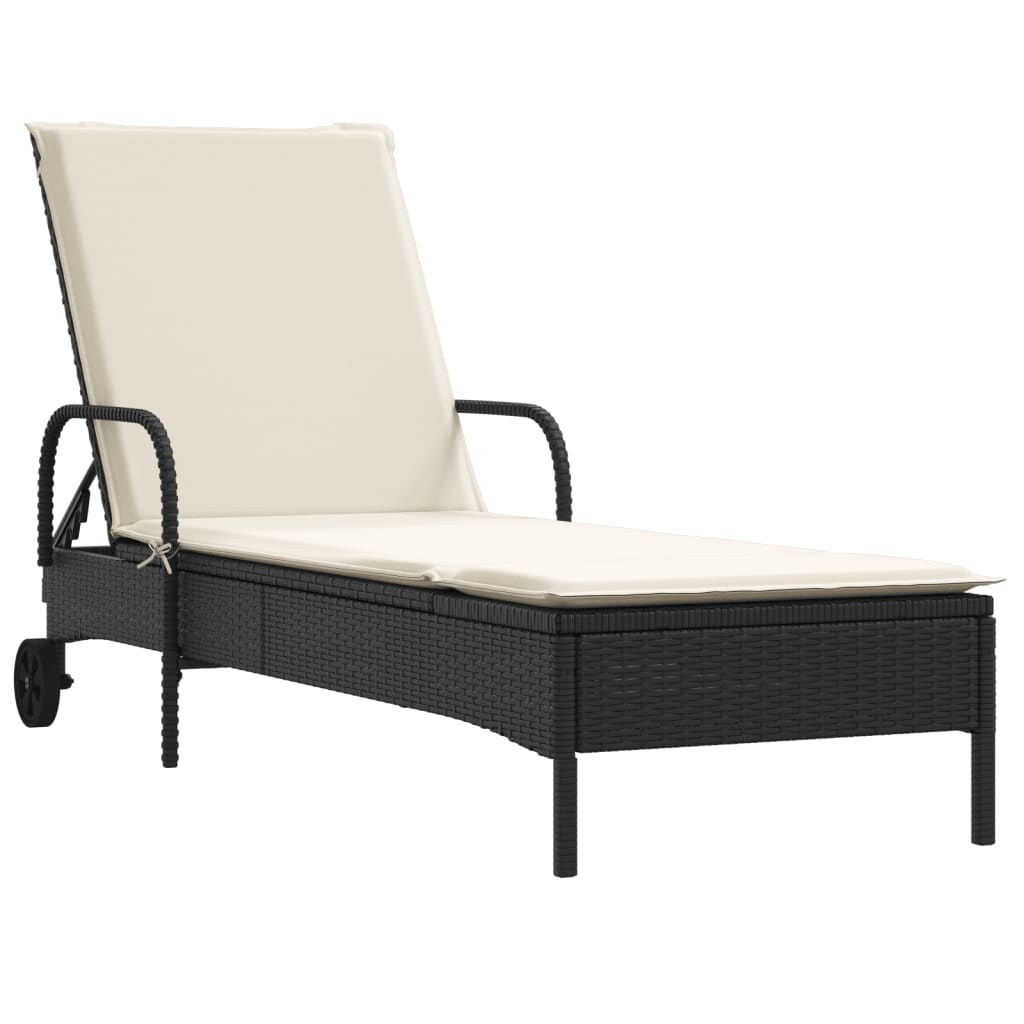 Lettino Prendisole Con Ruote E Cuscino In Polyrattan