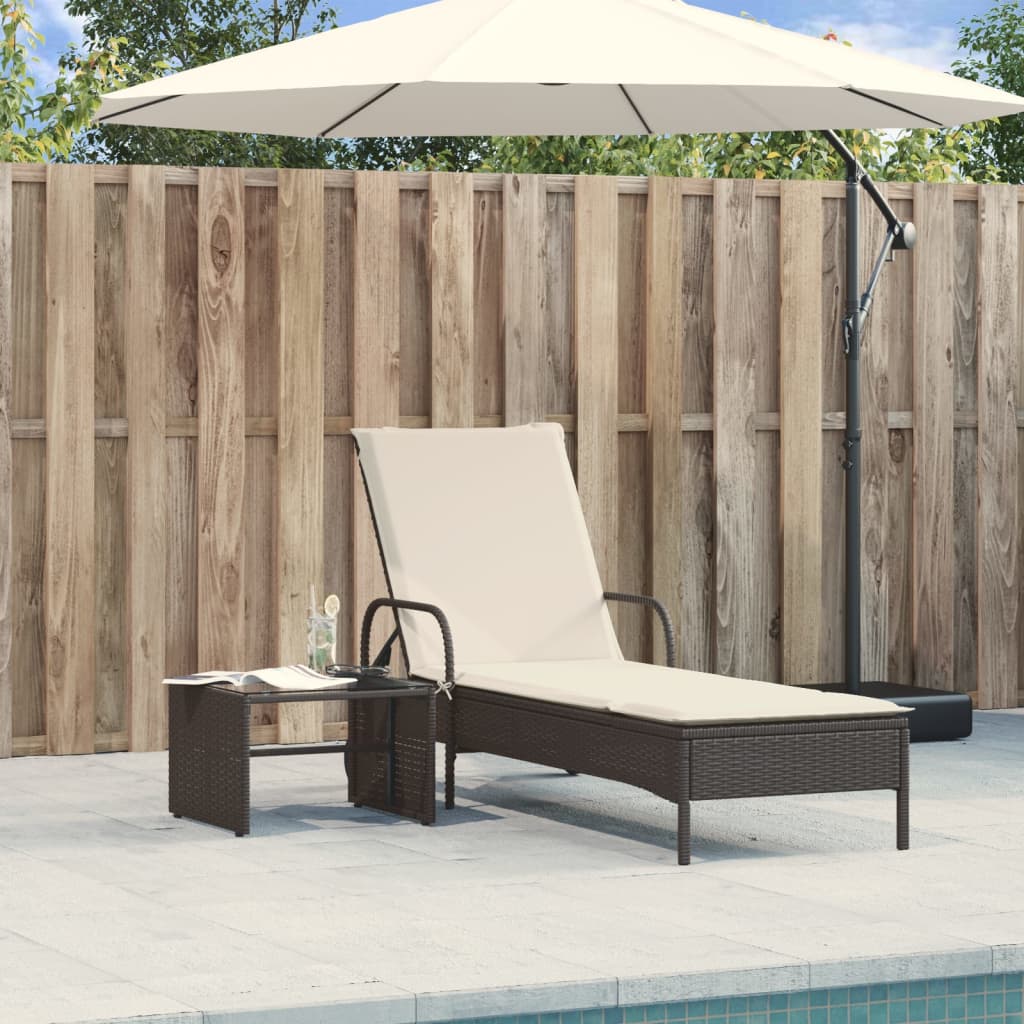 Lettino Prendisole Con Ruote E Cuscino In Polyrattan