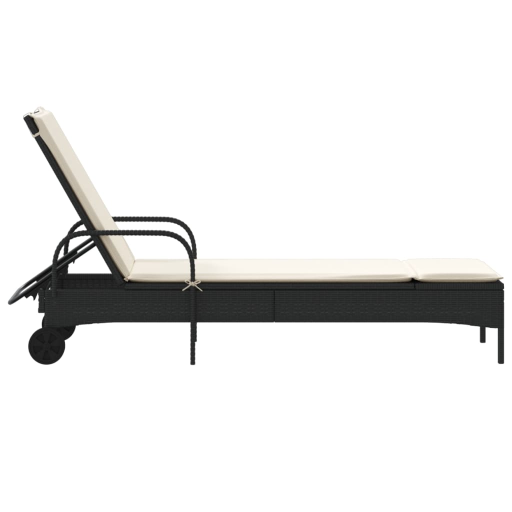 Lettino Prendisole Con Ruote E Cuscino In Polyrattan