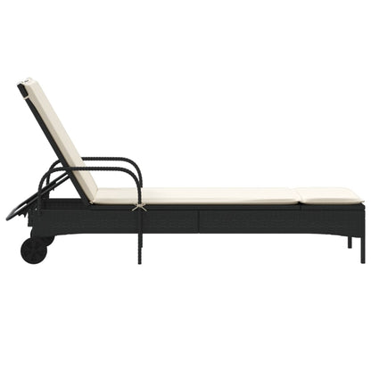 Lettino Prendisole Con Ruote E Cuscino In Polyrattan