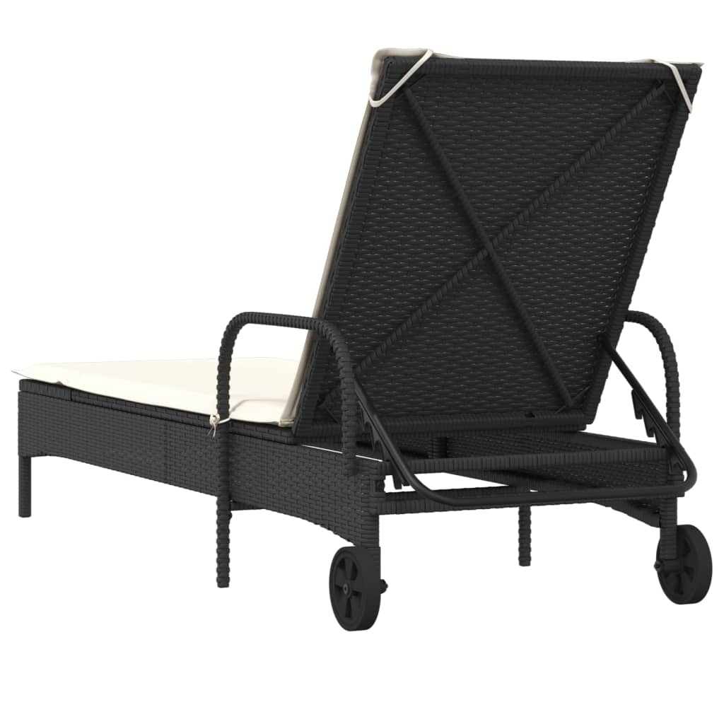 Lettino Prendisole Con Ruote E Cuscino In Polyrattan