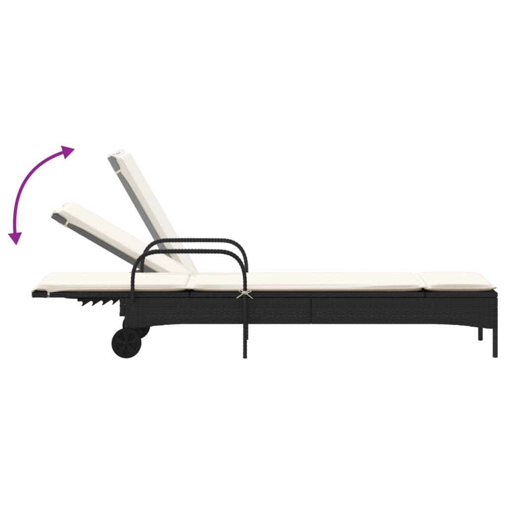 Lettino Prendisole Con Ruote E Cuscino In Polyrattan