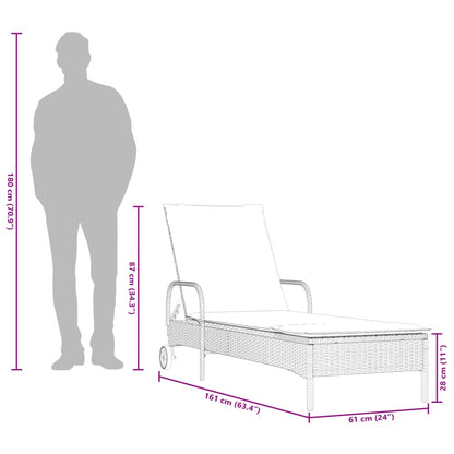 Lettino Prendisole Con Ruote E Cuscino In Polyrattan