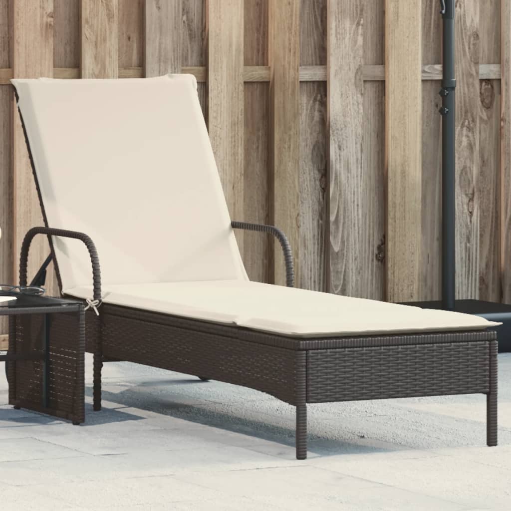 Lettino Prendisole Con Ruote E Cuscino In Polyrattan