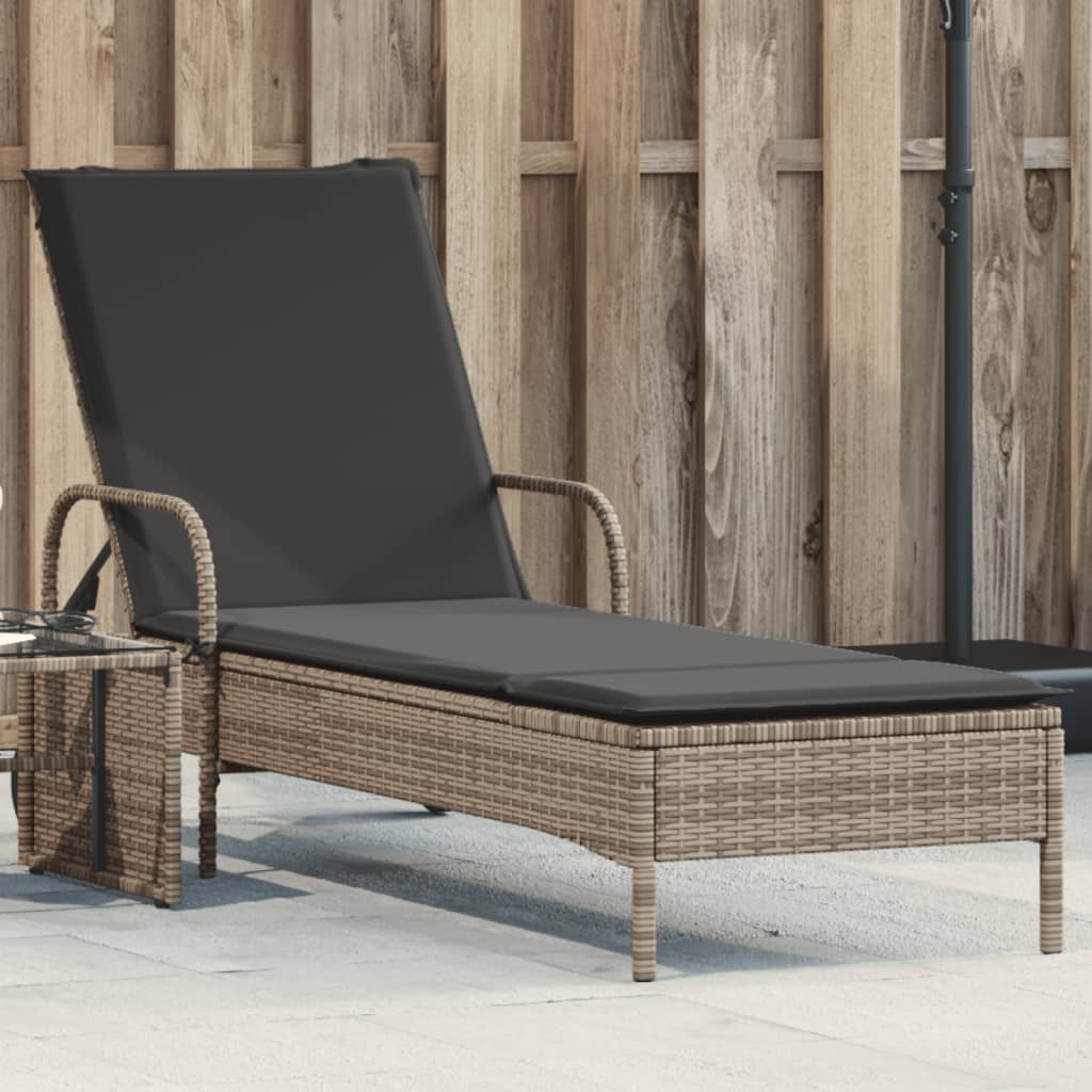 Lettino Prendisole Con Ruote E Cuscino In Polyrattan