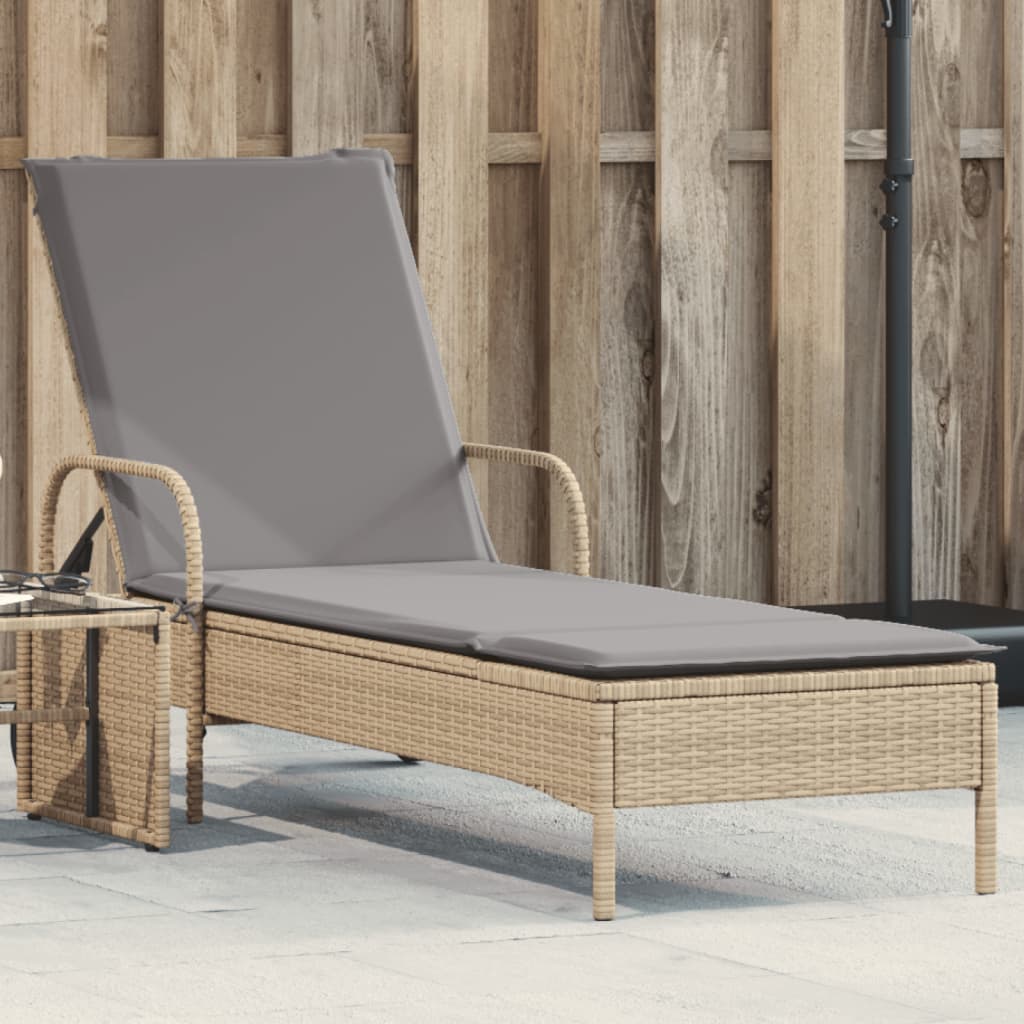 Lettino Prendisole Con Ruote E Cuscino In Polyrattan