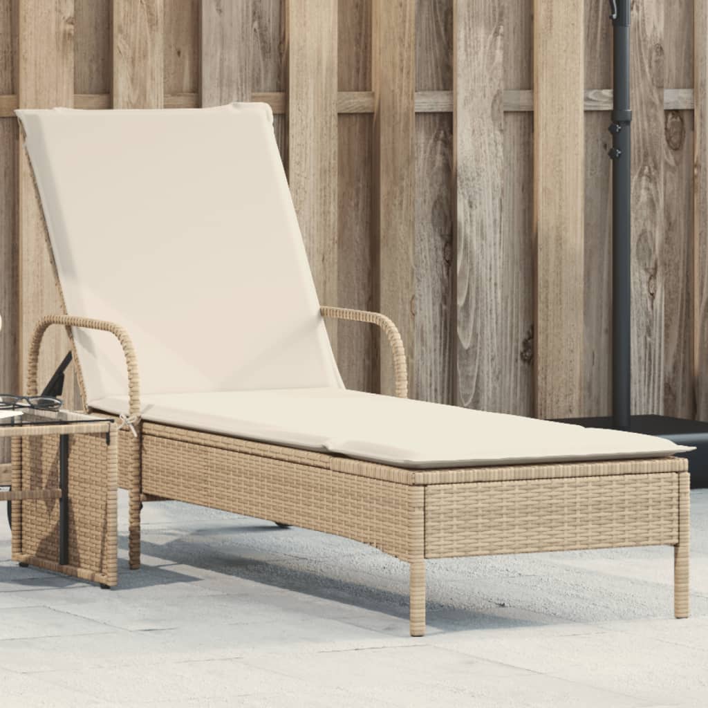 Lettino Prendisole Con Ruote E Cuscino In Polyrattan