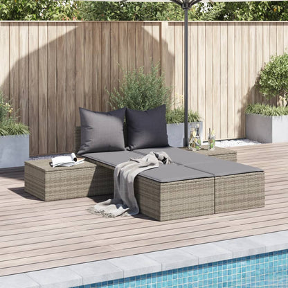Lettino Prendisole Con Cuscini Beige In Polyrattan