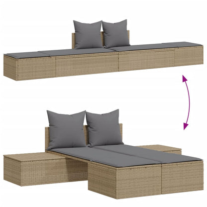 Lettino Prendisole Con Cuscini Beige In Polyrattan