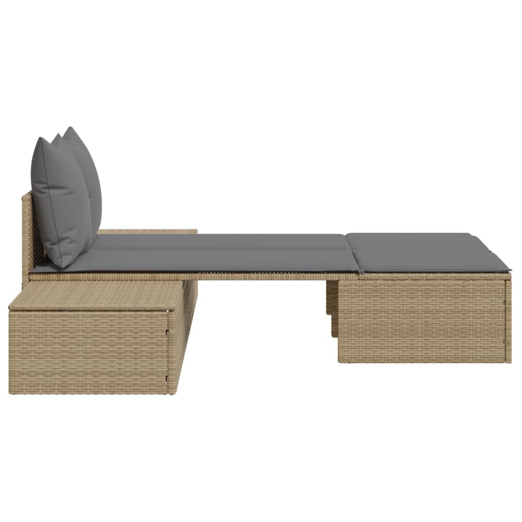 Lettino Prendisole Con Cuscini Beige In Polyrattan