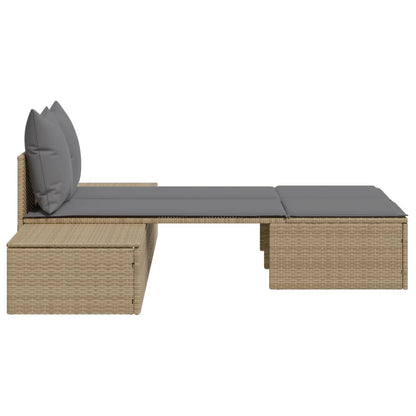Lettino Prendisole Con Cuscini Beige In Polyrattan