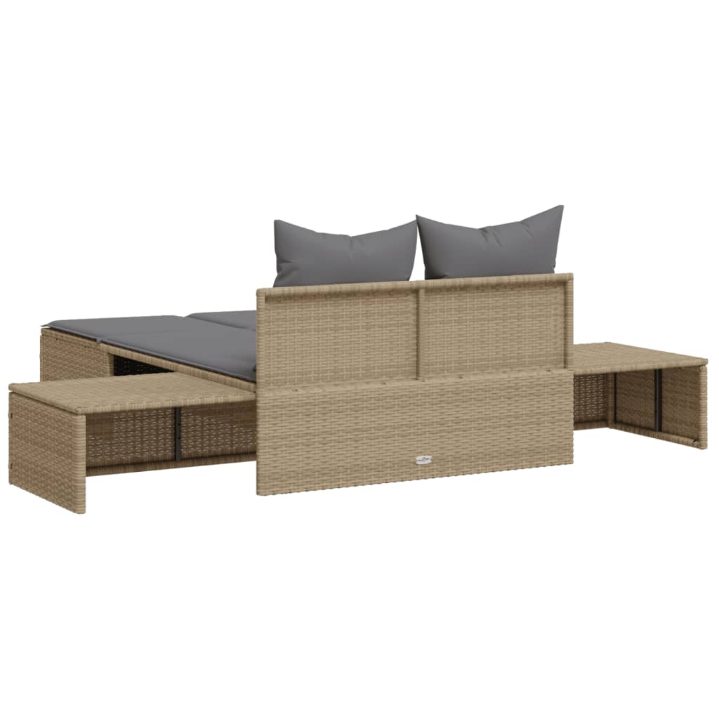 Lettino Prendisole Con Cuscini Beige In Polyrattan