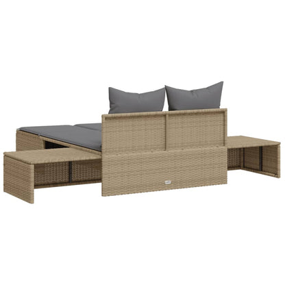 Lettino Prendisole Con Cuscini Beige In Polyrattan