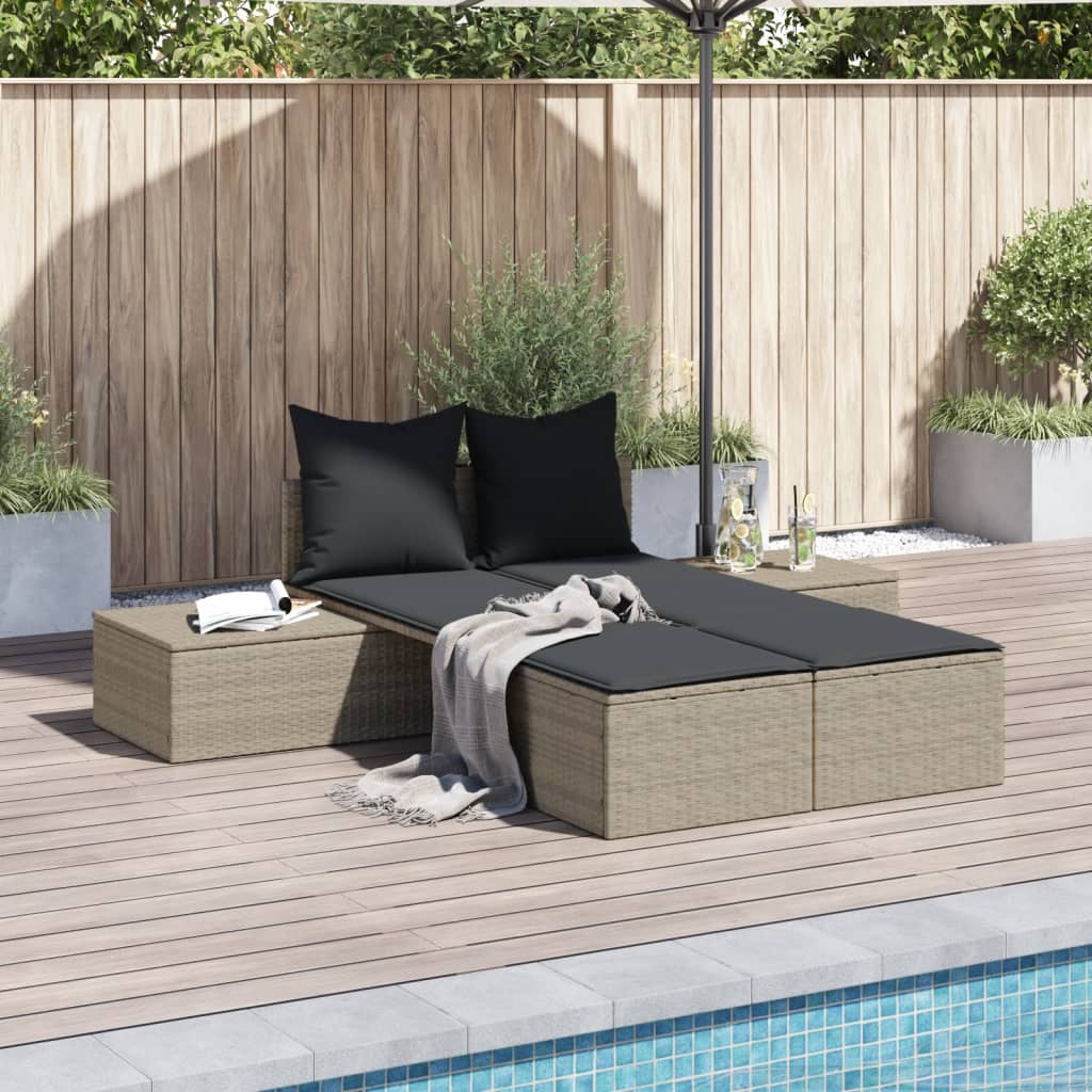 Lettino Prendisole Con Cuscini Beige In Polyrattan