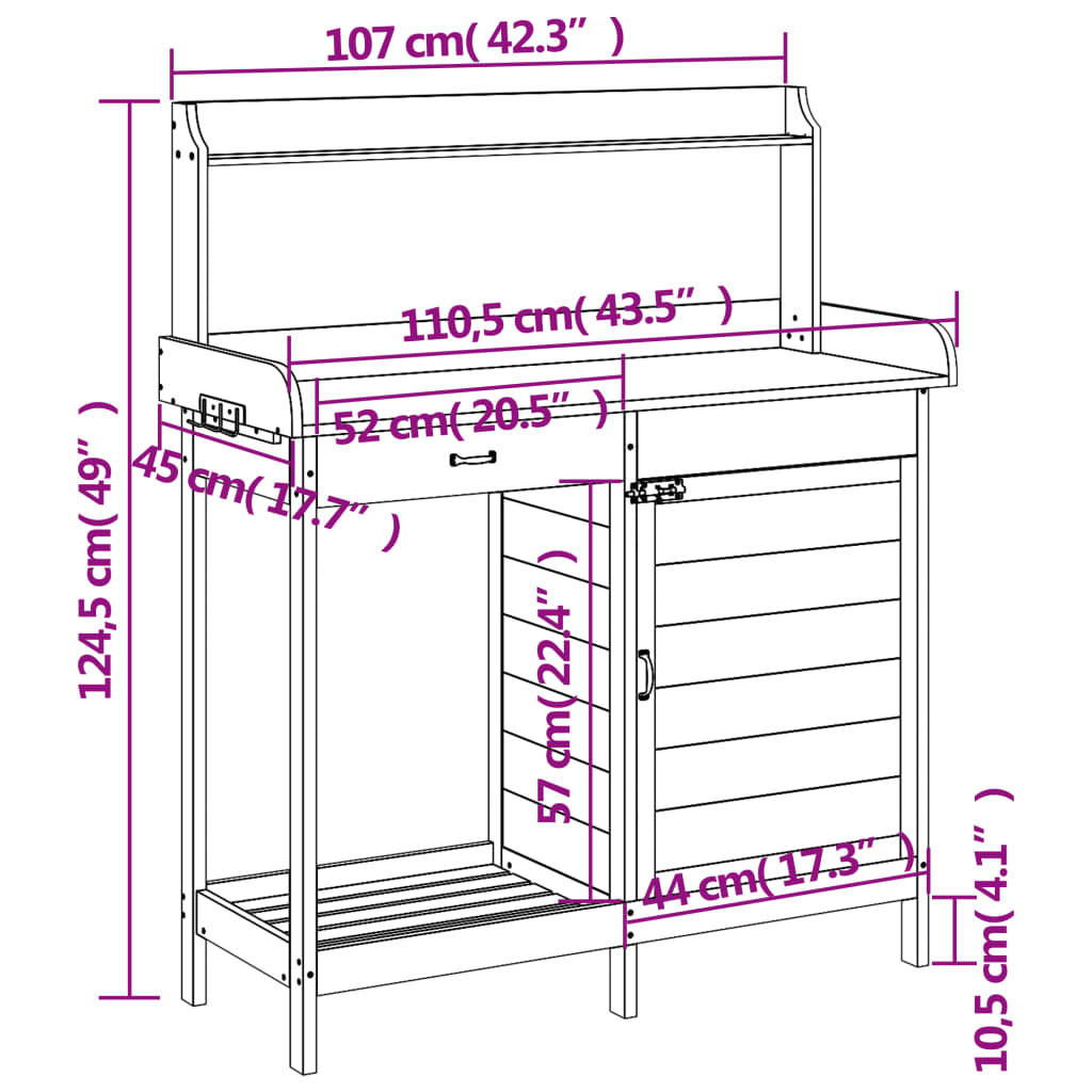 Tavolo Invaso Con Mobile 110,5X45X124,5Cm Massello Abete