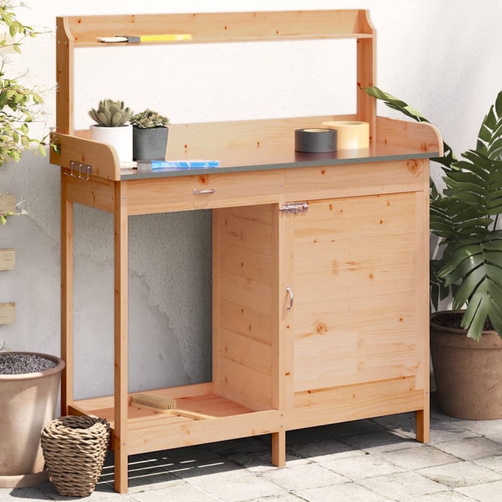 Tavolo Invaso Con Mobile 110,5X45X124,5Cm Massello Abete