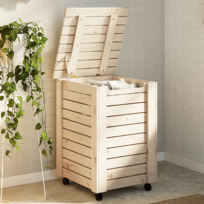 Cesta Biancheria Con Ruote Rana Bianca 45X45X64Cm Massello Pino