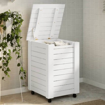 Cesta Biancheria Con Ruote Rana Bianca 45X45X64Cm Massello Pino
