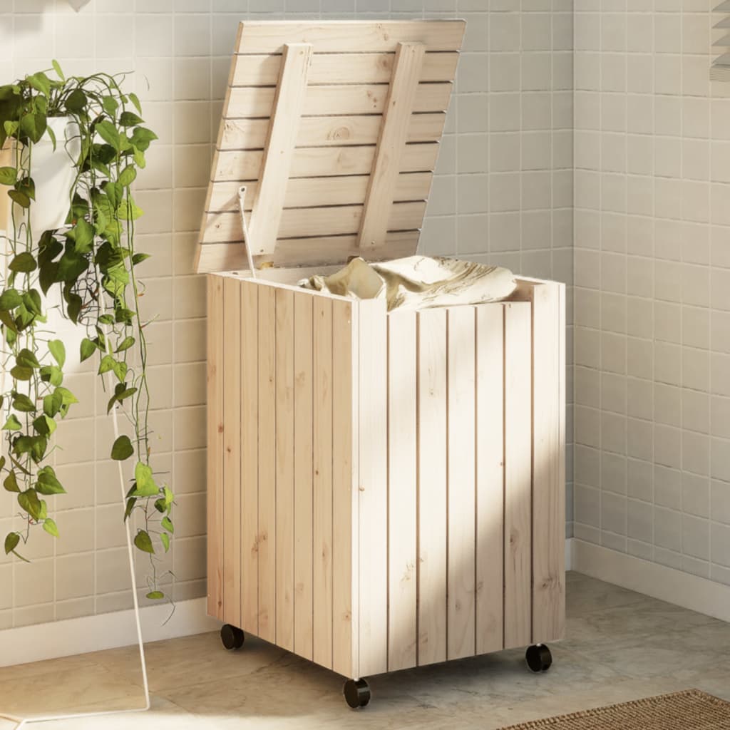 Cesta Biancheria Con Ruote Rana Bianca 45X45X64Cm Massello Pino