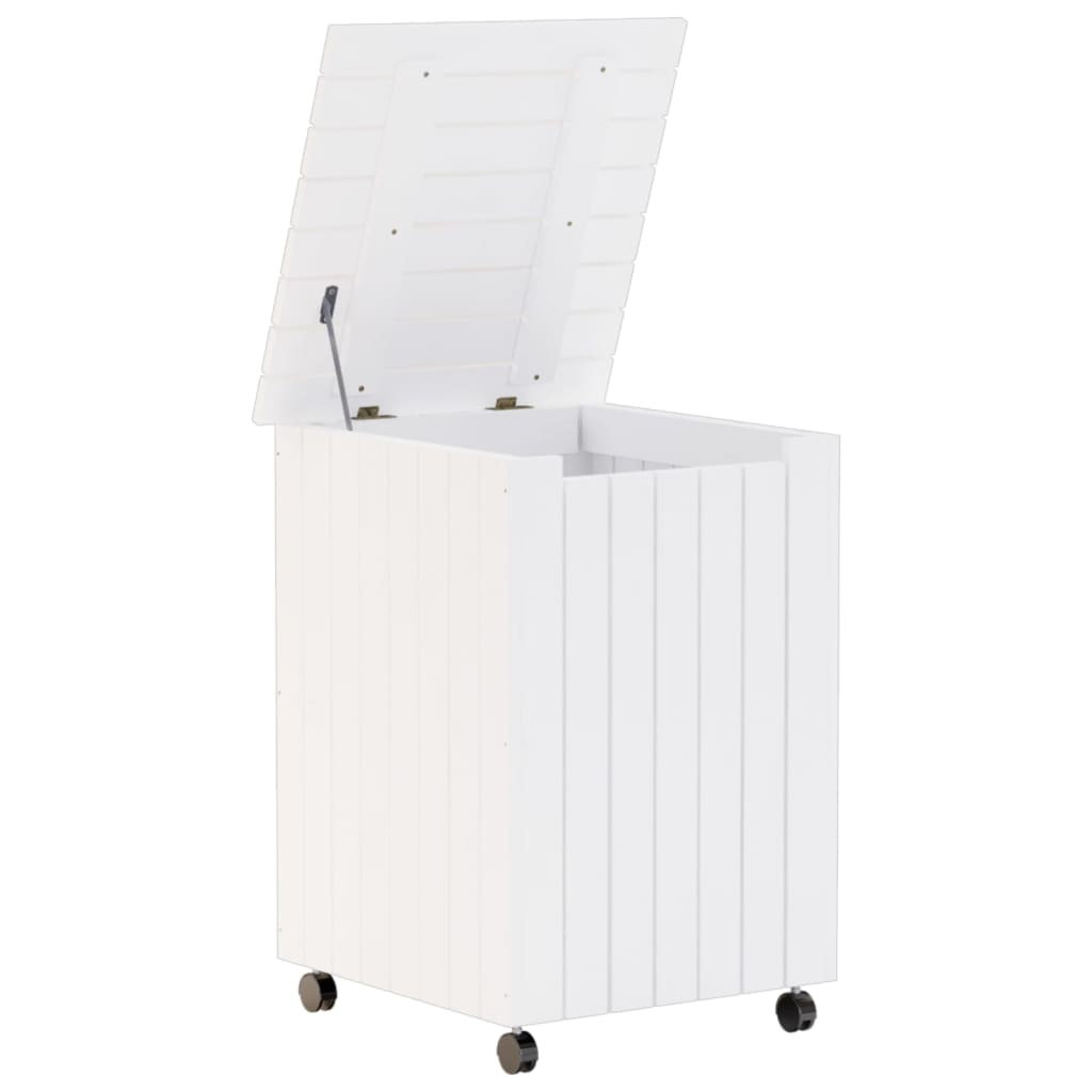 Cesta Biancheria Con Ruote Rana Bianca 45X45X64Cm Massello Pino