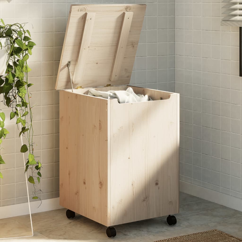 Cesta Biancheria Con Ruote Rana Bianca 45X45X64Cm Massello Pino