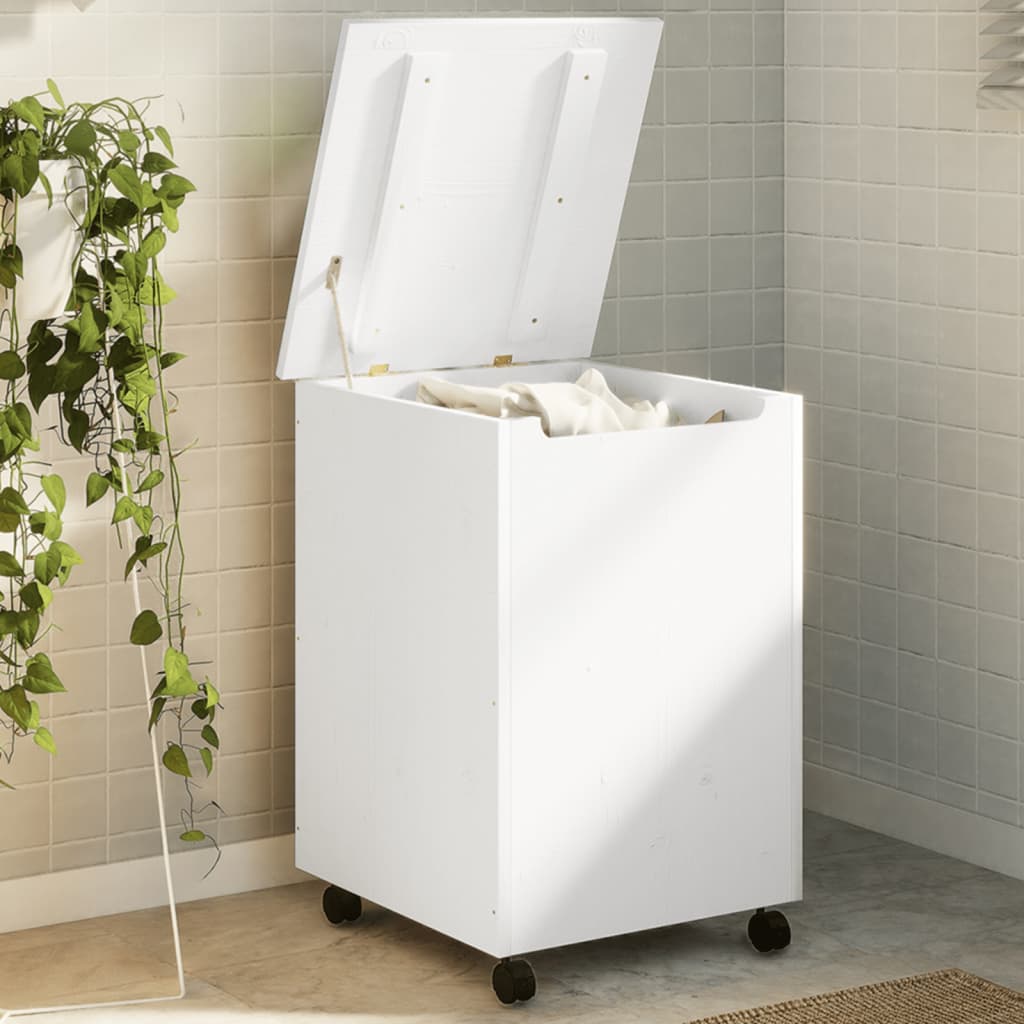Cesta Biancheria Con Ruote Rana Bianca 45X45X64Cm Massello Pino
